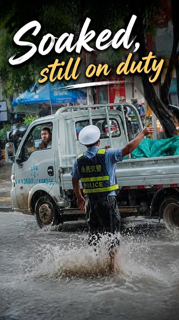Traffic police brave downpour to keep traffic moving in SW China