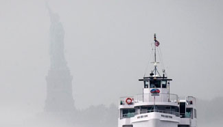 The Statue of Liberty in fog